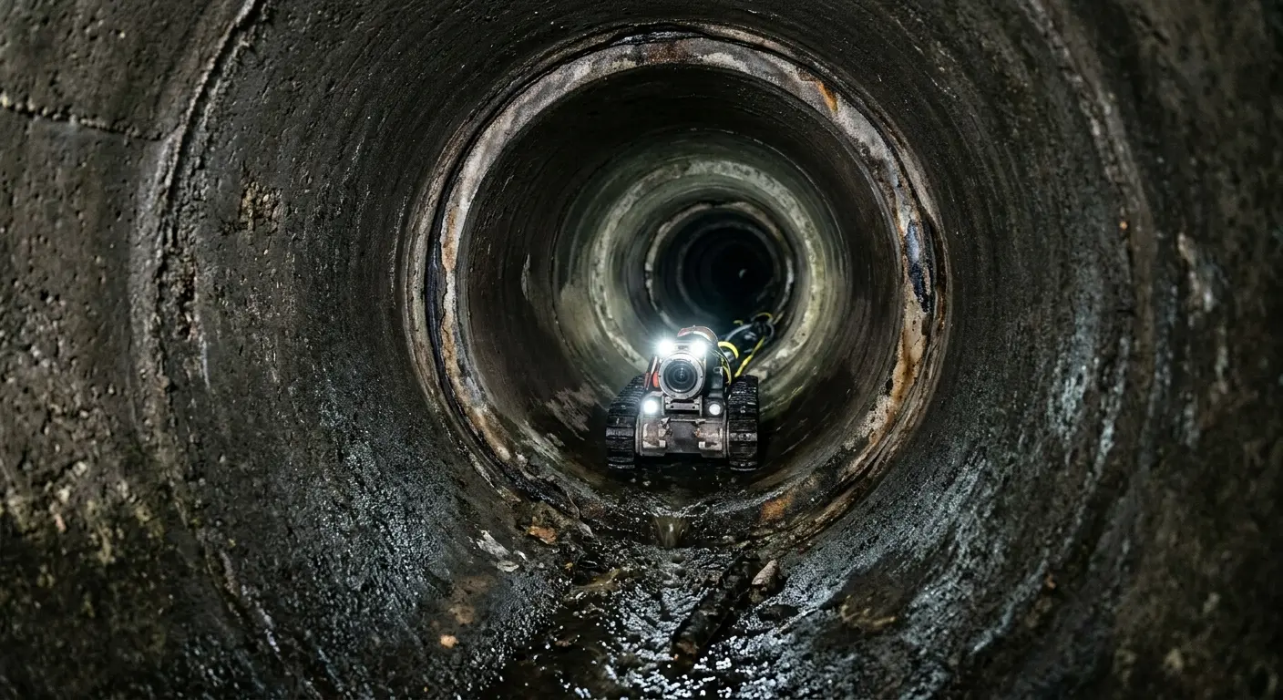 Robotic sewer camera inspecting pipe interior for Drain Snake Service in Manchester